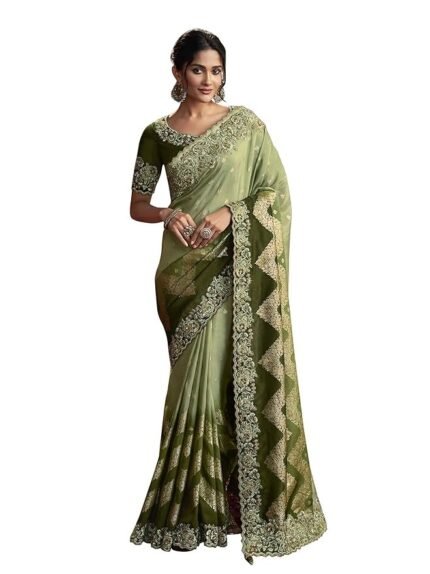Women's Jacquard Silk Embroidery border work Saree with Heavy work Unstitch Blouse Piece